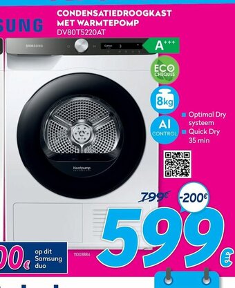 Krëfel Samsung Condensatiedroogkast met warmtepomp DV80T5220AT 8 kg aanbieding