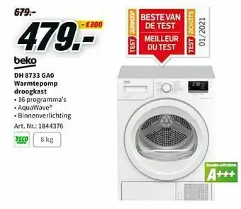 MediaMarkt Beko dh 8733 ga0 warmtepomp droogkast aanbieding