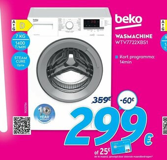 Krëfel Beko Wasmachine WTV7722XBS1 7 kg aanbieding