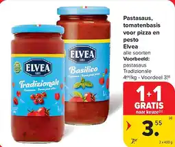 Carrefour Pastasaus, tomatenbasis voor pizza en pesto Elvea aanbieding