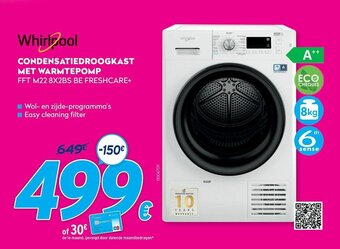 Krëfel Whirlpool Condensatiedroogkast met warmtepomp FFT M22 8X2BS BE freshcare 8 kg aanbieding