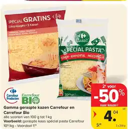 Carrefour Gamma geraspte kazen Carrefour en Carrefour Bio aanbieding