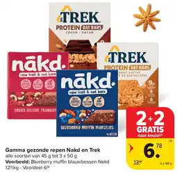 Carrefour Gamma gezonde repen Nakd en Trek aanbieding