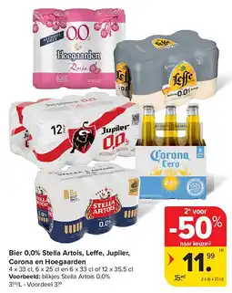 Carrefour Bier 0,0% Stella Artois, Le e, Jupiler, Corona en Hoegaarden aanbieding