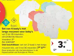 Carrefour Set van 4 body’s met lange mouwen voor baby’s aanbieding