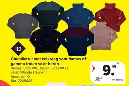 Carrefour Chenilletrui met rolkraag voor dames of gamma truien voor heren aanbieding