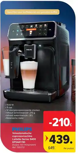Carrefour Volautomatische espressomachine LatteGo Series 5400 EP5447/90 aanbieding