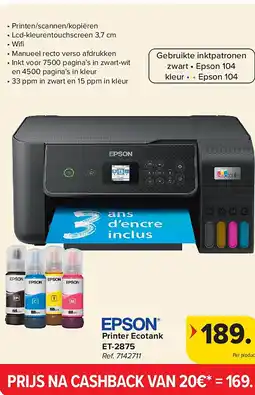 Carrefour Printer Ecotank ET-2875 aanbieding