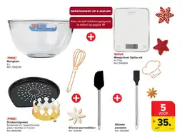 Carrefour Mengkom + Weegschaal Optiss wit + Driekoningenset + Silicone pannenlikker + Silicone penselen aanbieding