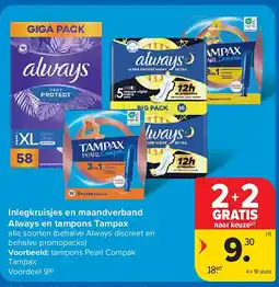 Carrefour Inlegkruisjes en maandverband Always en tampons Tampax aanbieding