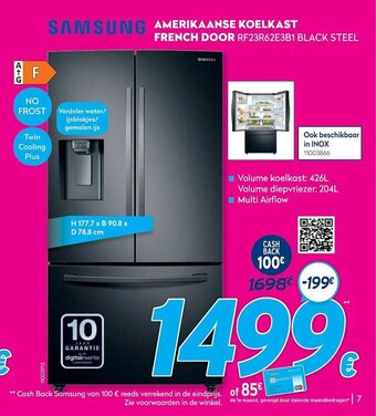 Krëfel Samsung Amerikaanse Koelkast french door RF23R62E3B1 black steel aanbieding