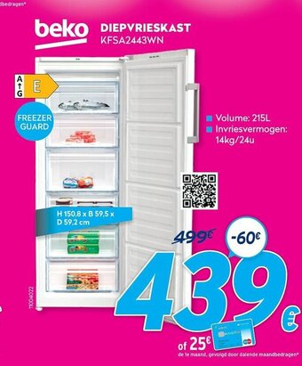 Krëfel Beko Diepvrieskast KFSA2443WN 215L aanbieding