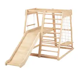 Decathlon Mickie Klimtoren met Glijbaan en Schommel, Hout, Naturel aanbieding