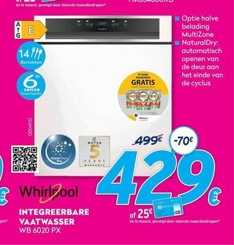 Krëfel Whirlpool Integreerbare vaatwasser WB 6020 PX aanbieding