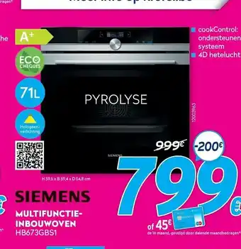 Krëfel Siemens Multifunctie-inbouwoven HB673GBS1 59,5 x 59,4 x 54,8 cm aanbieding