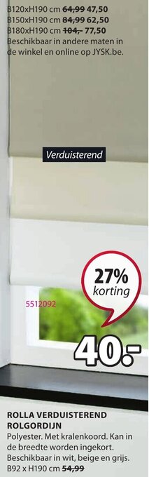 Jysk Rolla Verduisterend Rolgordijn aanbieding