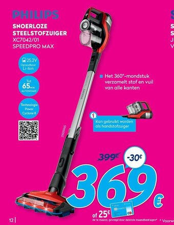 Krëfel Philips Snoerloze steelstofzuiger XC7042/01 speedpro max aanbieding