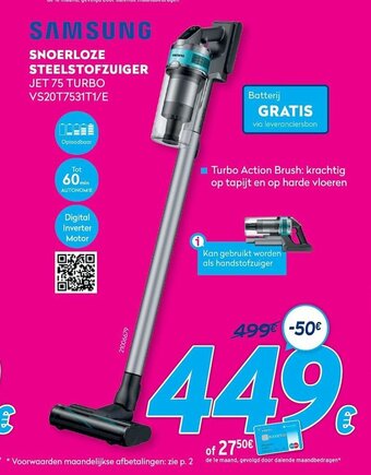 Krëfel Samsung Snoerloze steelstofzuiger jet 75 turbo VS20T7531T1/E aanbieding