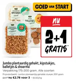 Jumbo Jumbo plantaardig gehakt kipstukjes balletjes & shoarma aanbieding