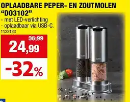 Hubo OPLAADBARE PEPER- EN ZOUTMOLEN “DO3102” aanbieding