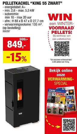 Hubo PELLETKACHEL “KING 55 ZWART” aanbieding