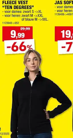 Hubo FLEECE VEST “TEN DEGREES” aanbieding