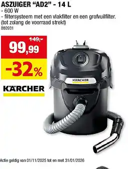 Hubo ASZUIGER “AD2” - 14 L aanbieding