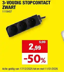 Hubo 3-VOUDIG STOPCONTACT ZWART aanbieding