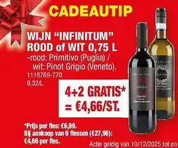 Hubo WIJN “INFINITUM” ROOD of WIT 0,75 aanbieding