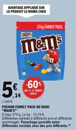 E.Leclerc Pochon family pack ou maxi m&m's aanbieding
