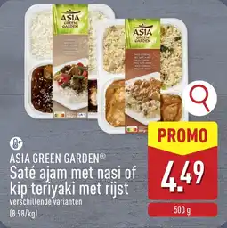 ALDI Asia green garden saté ajam met nasi of kip teriyaki met rijst aanbieding
