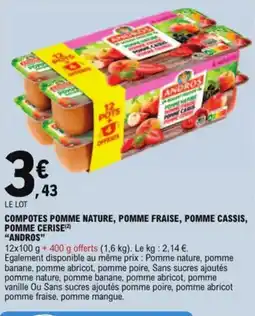 E.Leclerc Compotes pomme nature pomme fraise pomme cassis pomme cerise andros aanbieding