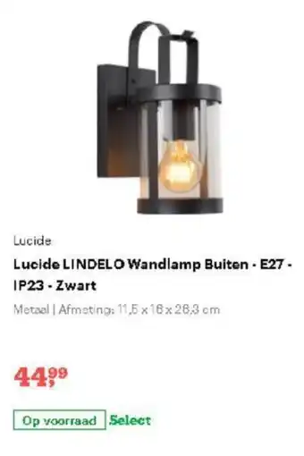 Bol.com Lucide Lindelo Wandlamp Buiten - E27- IP23-Zwart aanbieding
