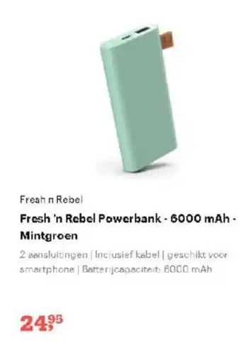 Bol.com Fresh 'n Rebel Powerbank - 6000 mAh-Mintgroen aanbieding