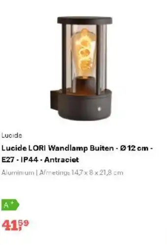 Bol.com Lucide LORI Wandlamp Buiten - ø12cm- E27 - IP44-Antraciet aanbieding