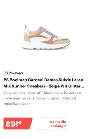 Bol.com PS Poelman Carocel Dames Suède Leren Mix Runner Sneakers - Beige Wit Glitter aanbieding