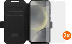 Coolblue BlueBuilt Samsung Galaxy S25 Book Case Zwart + Screenprotector Glas Duo Pack aanbieding
