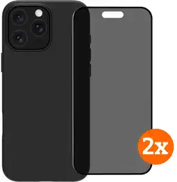 Coolblue BlueBuilt Back Cover iPhone 16 Pro Max Zwart + Privacy Filter Screenprotector Duo Pack aanbieding