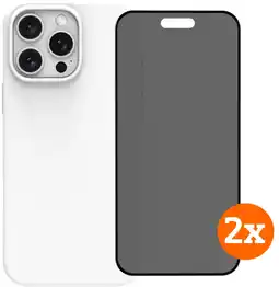 Coolblue BlueBuilt Back Cover iPhone 16 Pro Max Wit + Privacy Filter Screenprotector Glas Duo Pack aanbieding