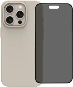 Coolblue BlueBuilt Back Cover iPhone 16 Pro Beige + Privacy Filter Screenprotector Glas aanbieding