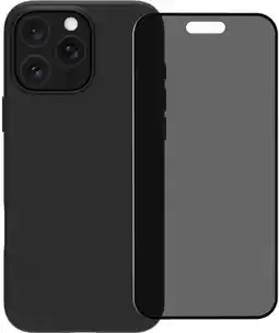 Coolblue BlueBuilt Back Cover iPhone 16 Pro Zwart + Privacy Filter Screenprotector Glas aanbieding