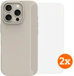 Coolblue BlueBuilt Back Cover iPhone 16 Pro Beige + Screenprotector Glas Duo Pack aanbieding