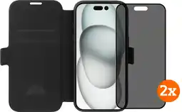 Coolblue BlueBuilt Apple iPhone 16 Book Case Leer Zwart + Privacy Screenprotector Glas Duo Pack aanbieding