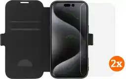 Coolblue BlueBuilt Apple iPhone 16 Pro Book Case Leer Zwart + Screenprotector Glas Duo Pack aanbieding