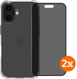 Coolblue BlueBuilt Protective Back Cover iPhone 16 Transparant + Privacy Screenprotector Duo Pack aanbieding