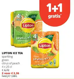 Spar LIPTON ICE TEA sparkling green citrus of peach aanbieding