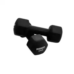 Decathlon Paar Zeshoekige Neopreen Halters Fitness INDIGO Zwart 4 kg aanbieding