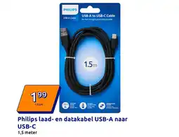 Action Philips laad- en datakabel USB-A naar USB-C aanbieding