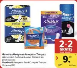 Carrefour Market Gamma Always en tampons Tampax aanbieding