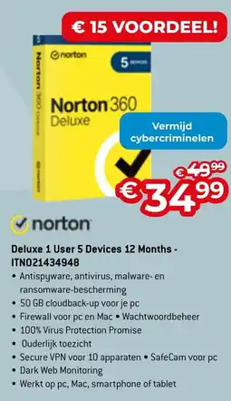 AUVA Norton Deluxe 1 User 5 Devices 12 Months - ITNO21434948 aanbieding